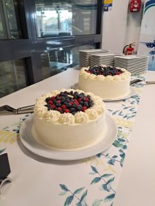 Two cakes on the table.