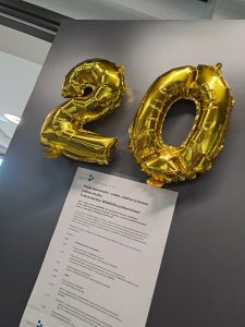 Golden 20 numbers on the wall.
